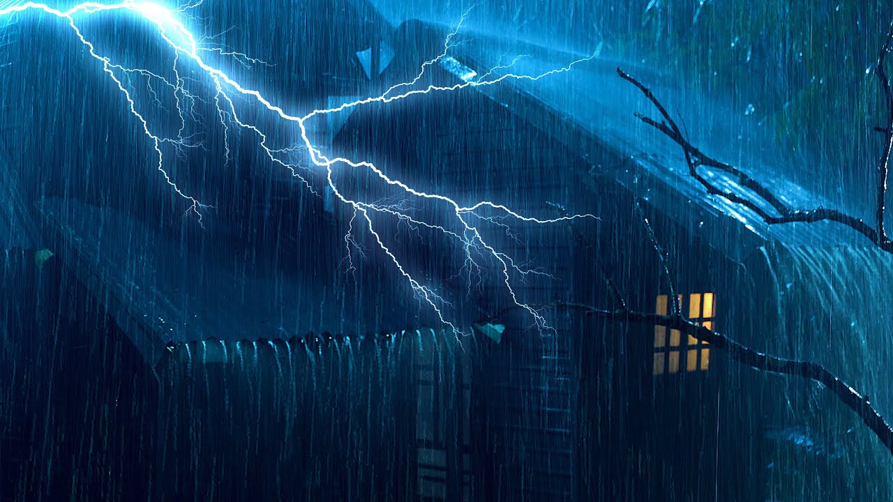 Defeat Insomnia with Strong Hurricane Rain & Thunder Claps on Old Farm Roof