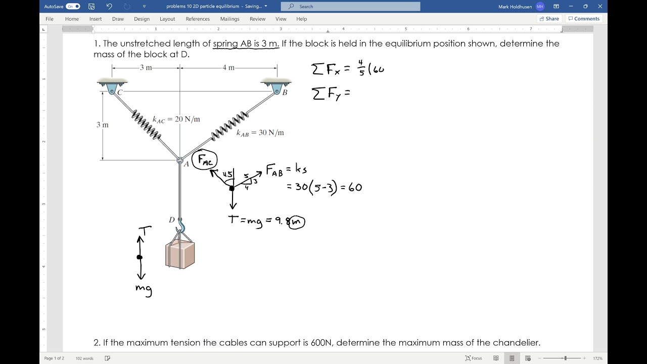 ENGR 220 2D Particle Equilibrium Example 1
