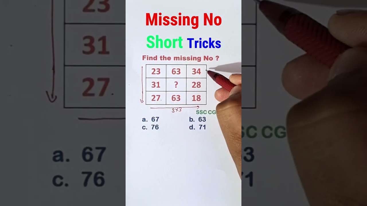Q.320 Missing Number Reasoning Short Tricks in hindi | RRB, SSC, SSGD, #ssccgl #ssc #sscchsl