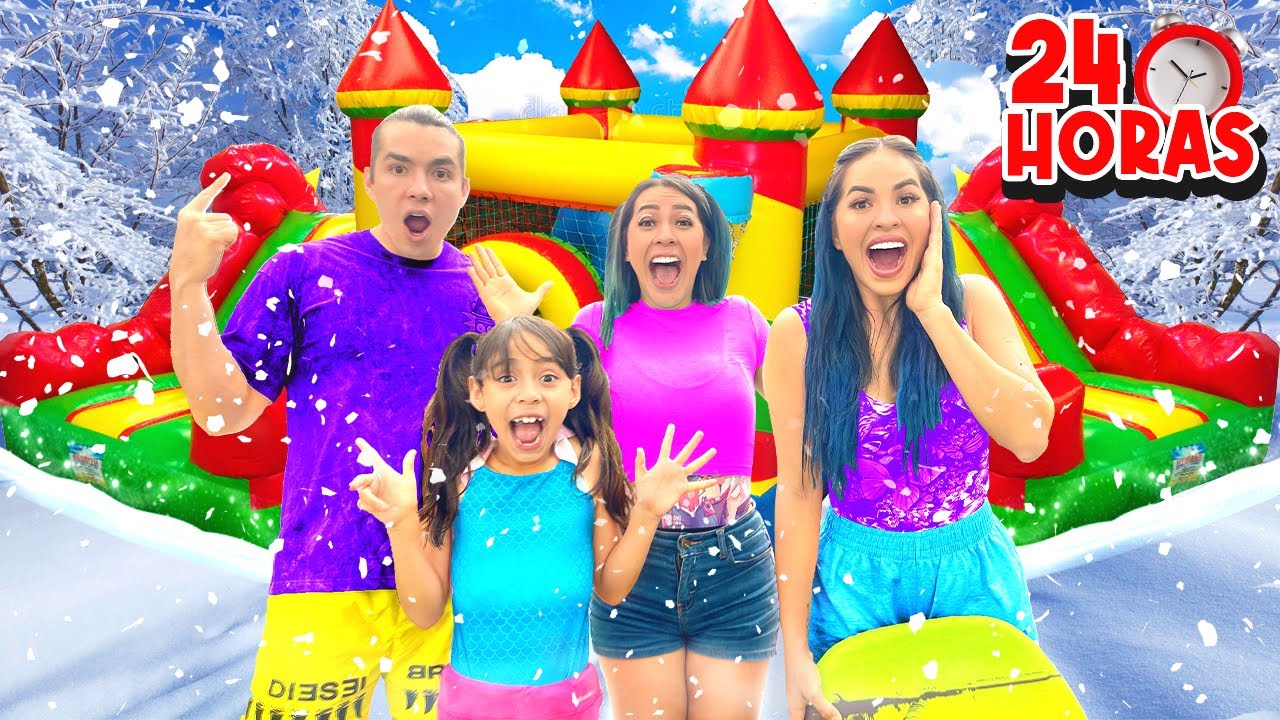24 HORAS EN UN INFLABLE GIGANTE *Lo llenamos todo de nieve* 🥶❄️ | Karla Bustillos