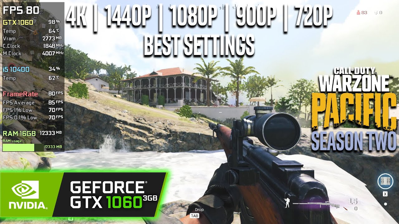 GTX 1060 | COD Warzone Pacific - 4K, 1440p, 1080p, 900p, 720p - Best Settings