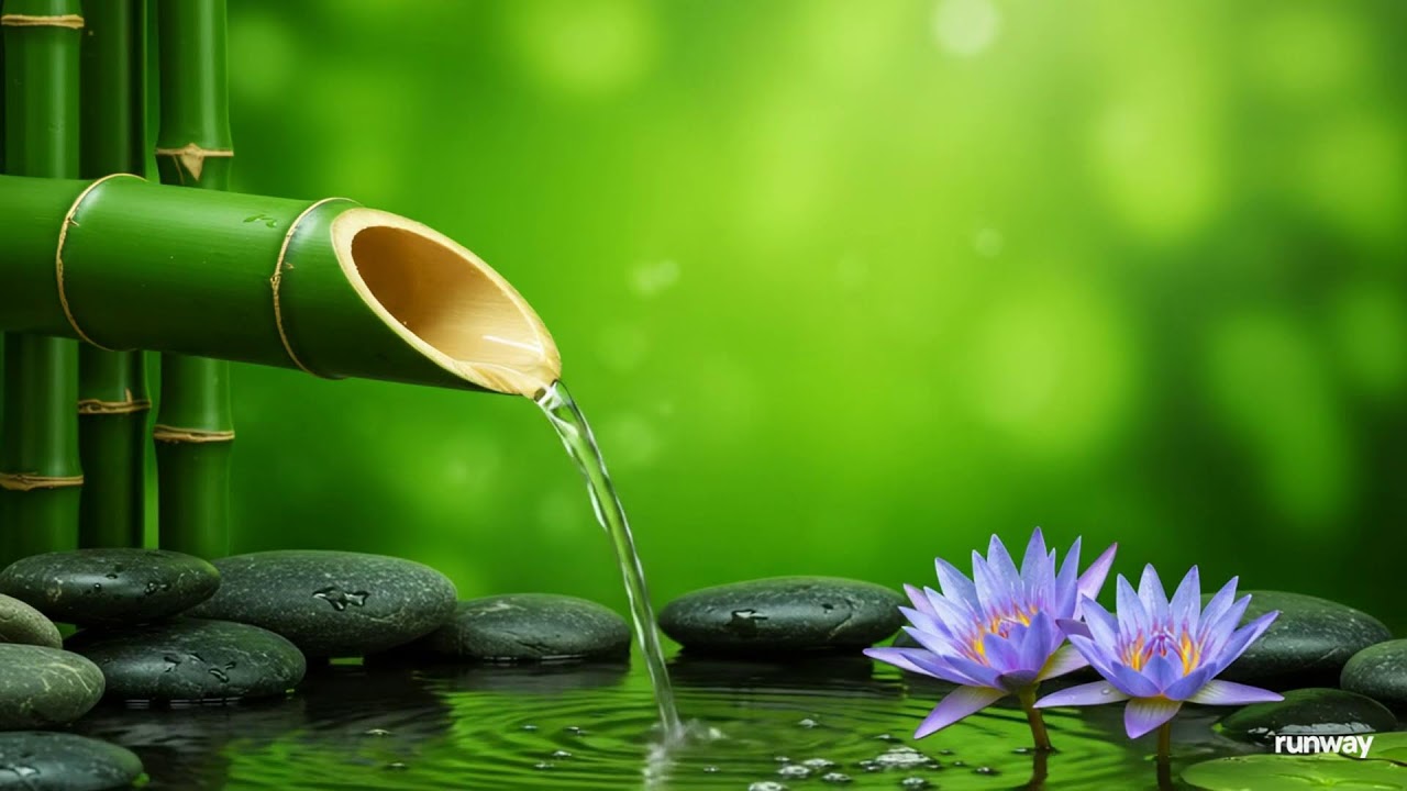 Calming Piano Music and Bamboo Fountain Flow – Peaceful Meditation and Deep Healing