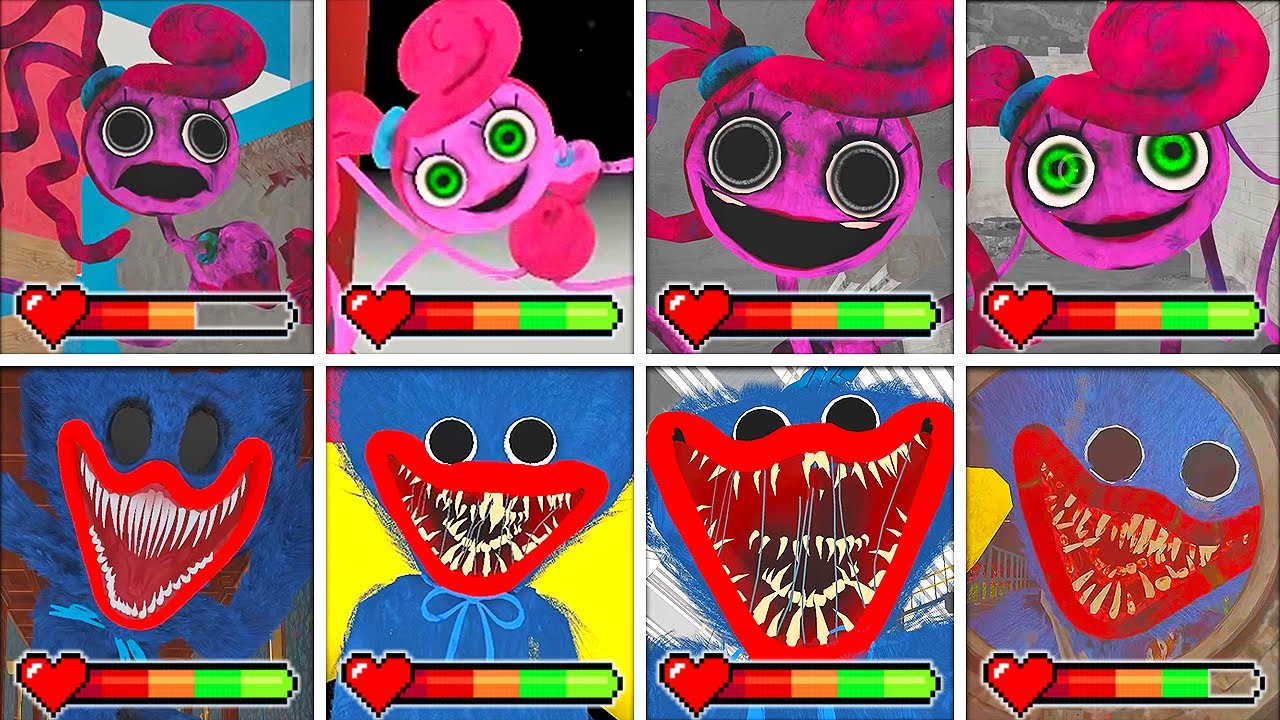 Poppy Playtime: Chapters 1-4 - All HUGGY & MOMMY in BRIGHT Mode with Healthbars