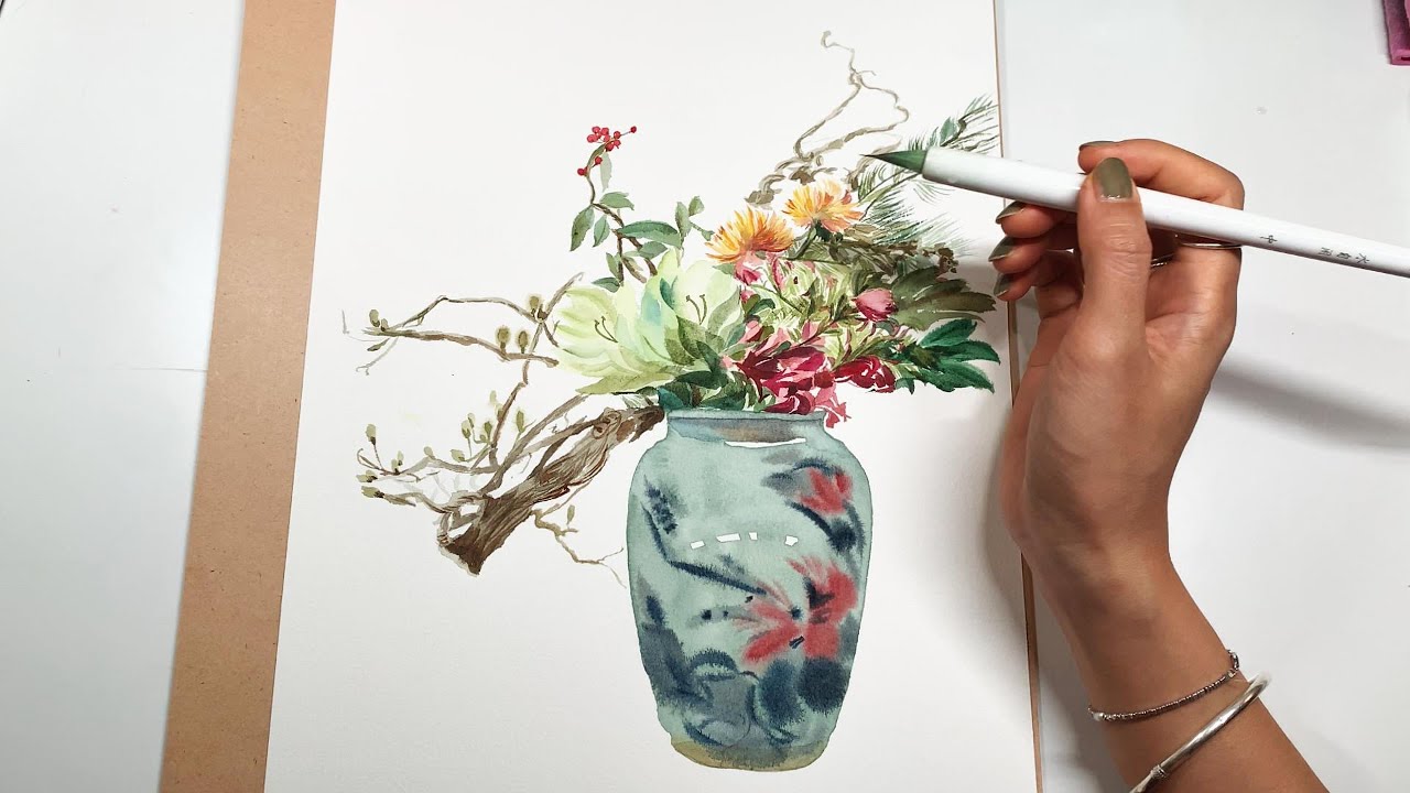Paint with me | Watercolor Flower Still Life 🌸