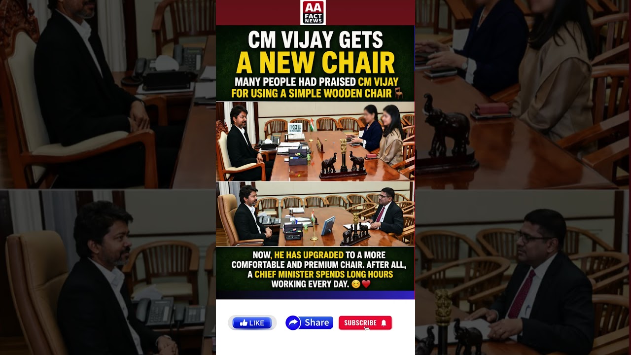 🪑✨ CM VIJAY UPGRADES TO A NEW CHAIR! ❤️😊 COMFORT MATTERS FOR LONG HOURS OF WORK #shorts