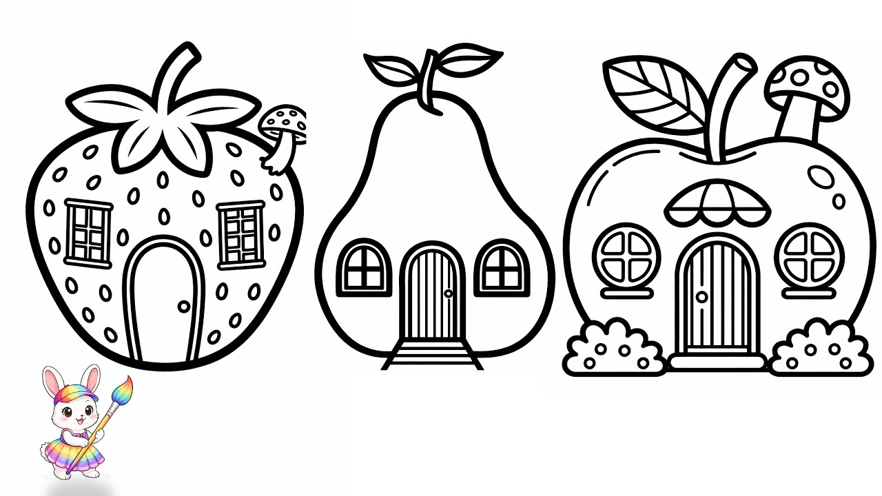 Easy Drawing for Kids | Cute Fruit House Drawing | Coloring and drawing  for Children 