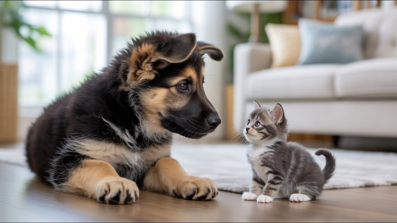 German Shepherd and Kitten Become Best Friends From First Day