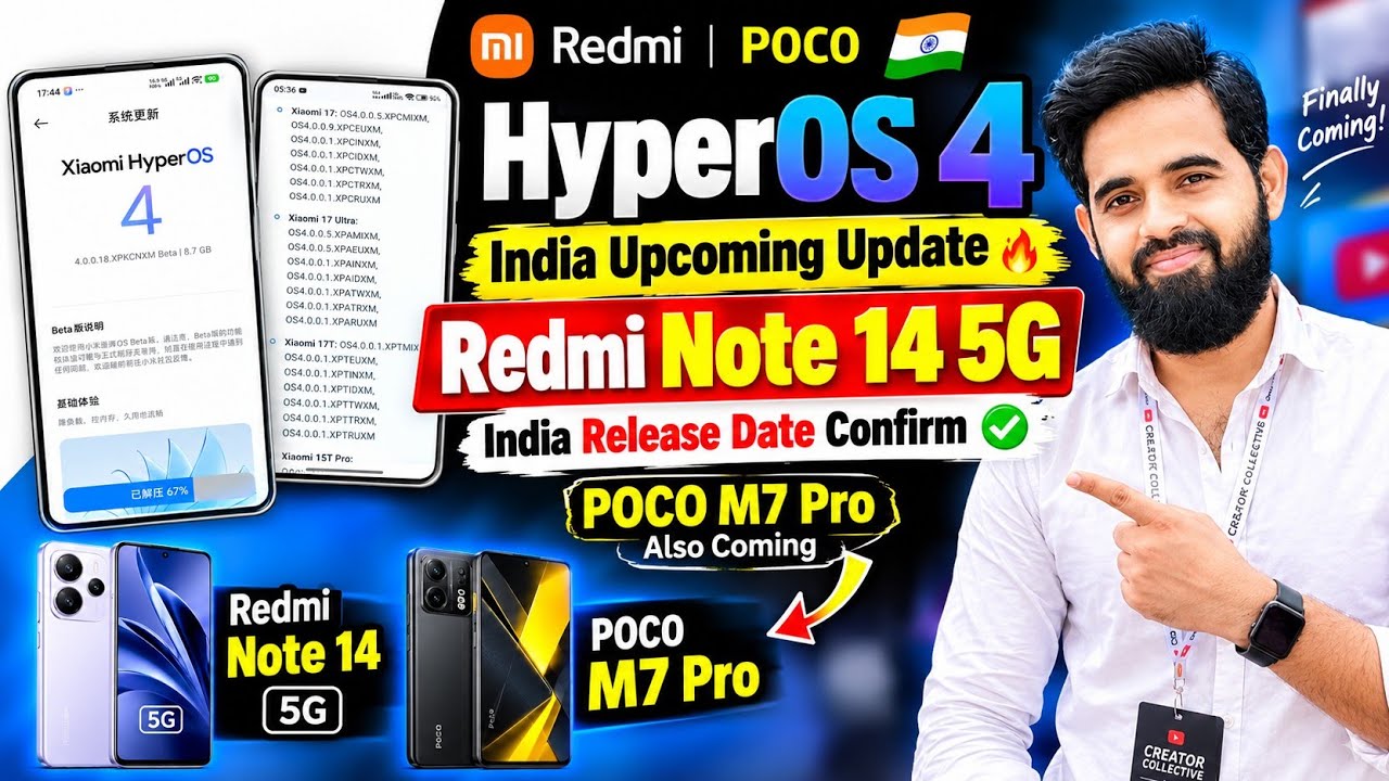 HyperOS 4 India Upcoming Update Confirmed! Redmi Note 14 5G, 13 Pro & POCO M7 Pro Release Date 🔥
