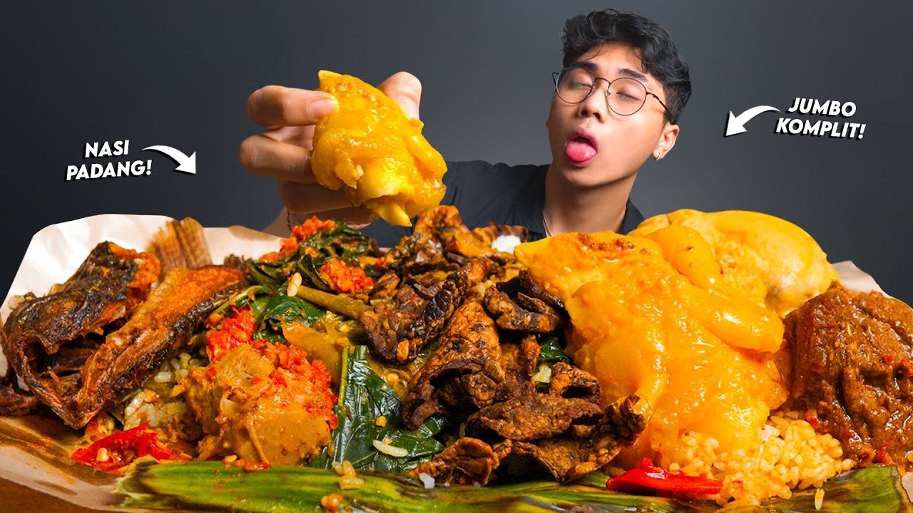 PARAH!! ASMR NASI PADANG JUMBO LAUK KOMPLIT PAKE KIKIL, RENDANG, PARU, DLL!!