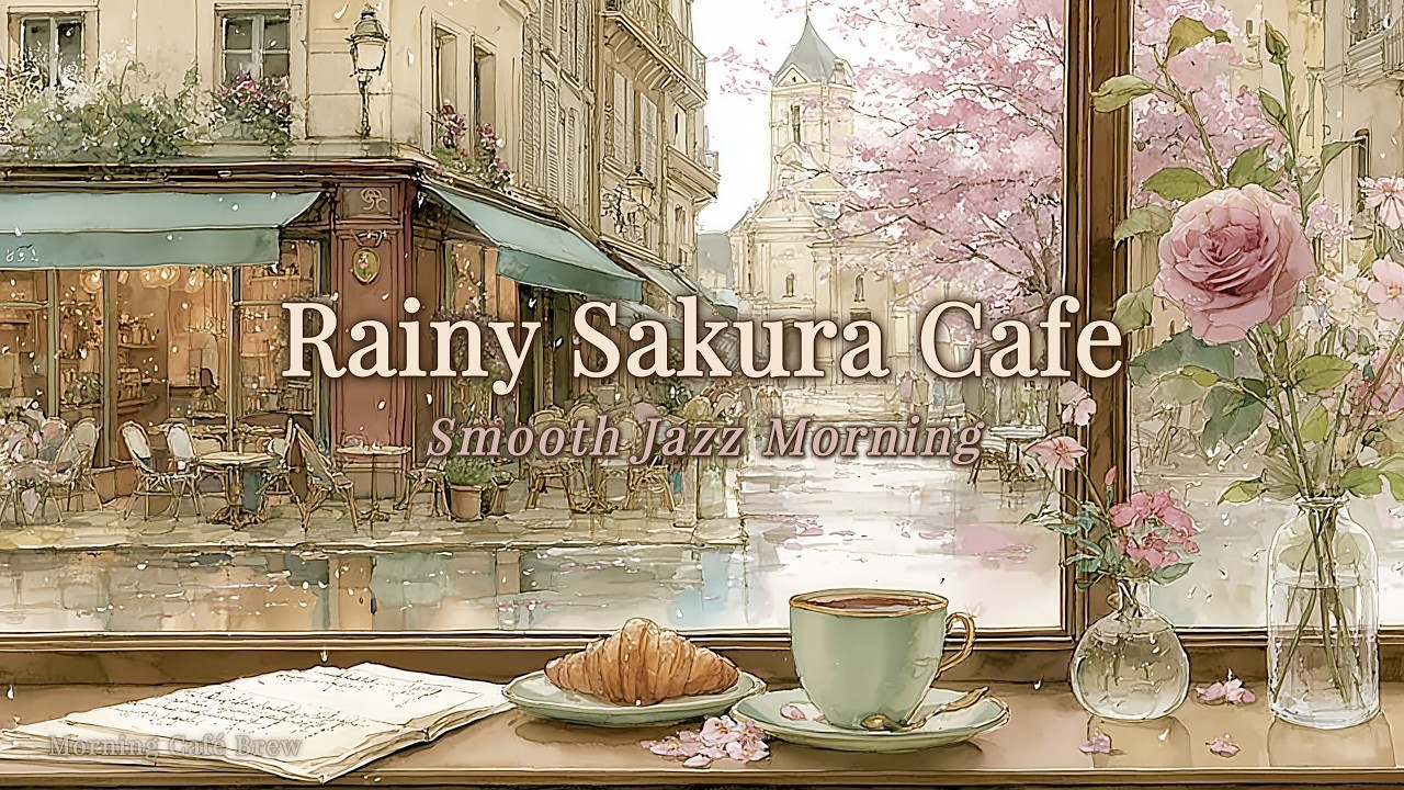 Rainy Sakura Cafe Jazz ☕ Relaxing Morning Coffee Music | Smooth Jazz, Cafe Ambience, Study & Chill