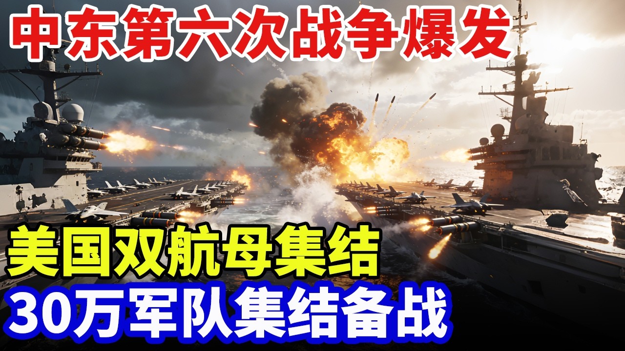 美国双航母集结，中东第六次战争爆发！30万军队集结备战，专家：战火何时了？【军事零距离】