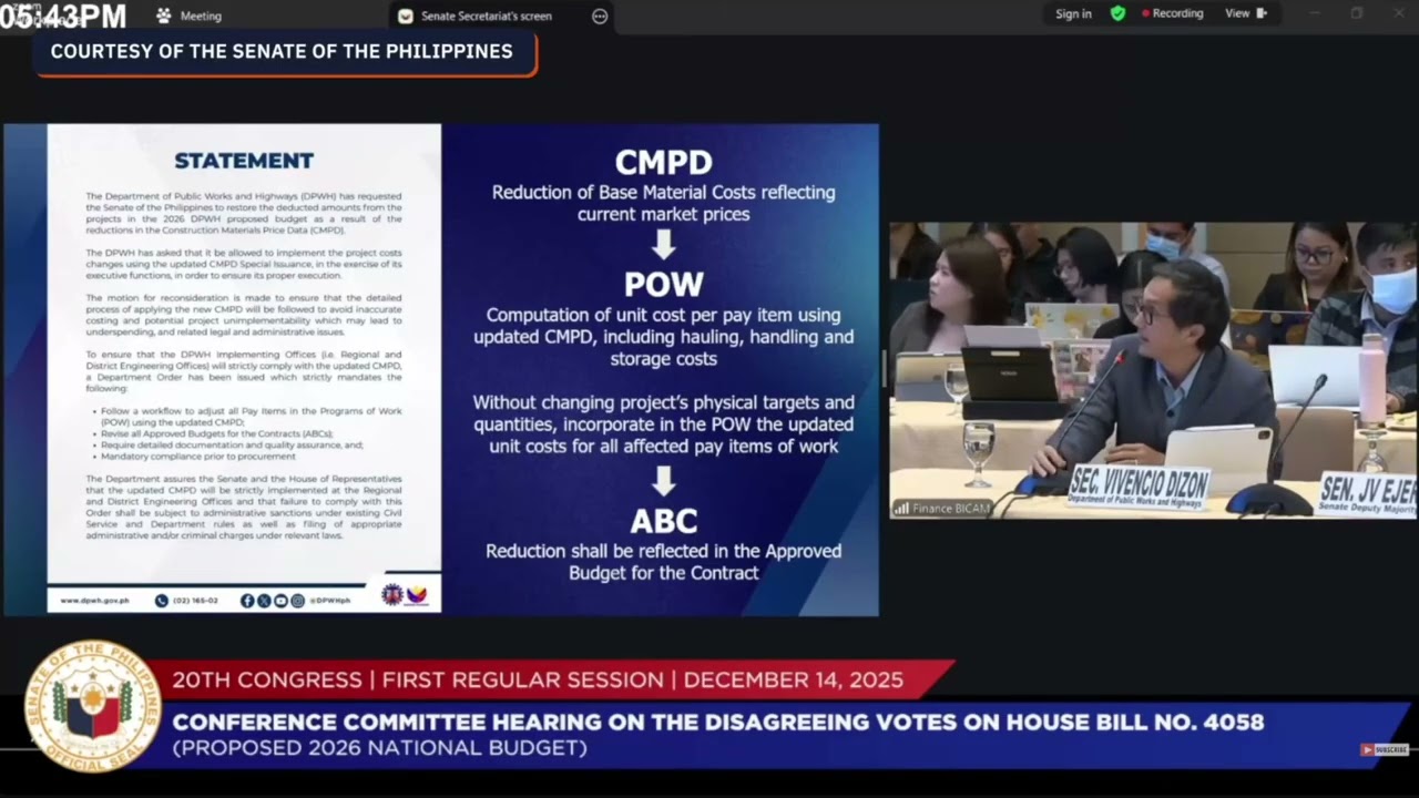 DPWH chief Dizon appeals to bicam: Restore budget cuts brought by material price reduction