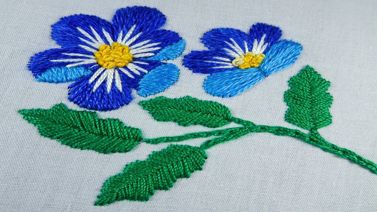 super easy hand embroidery elegant flower and leaf pattern floral stitch