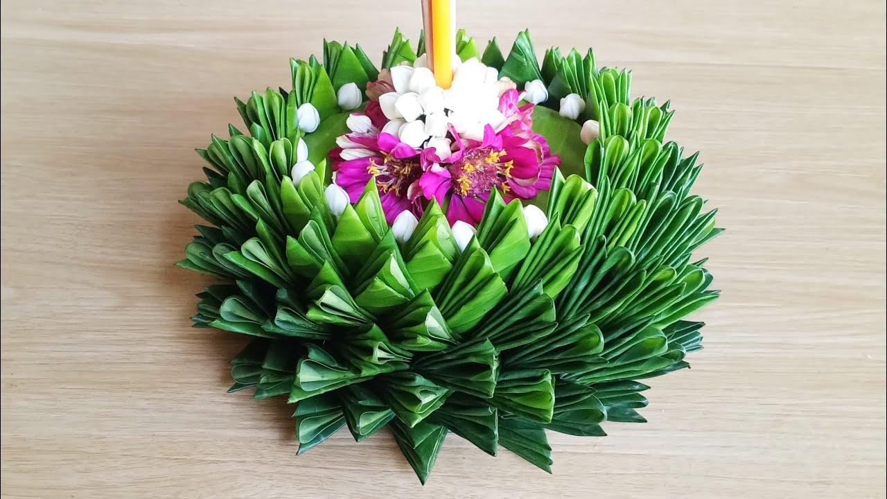 กระทงใบตองกลีบผีเสื้อ how to make krathong banana leaf Loykrathong