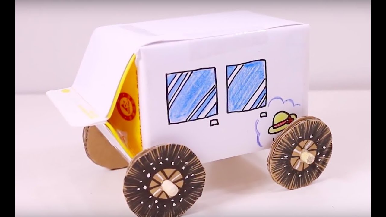 【兒童勞作】簡單牛奶盒小汽車。用新鮮屋做玩具。Make a Toy Car【親子DIY】｜哈囉球球
