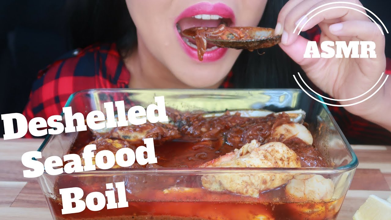 ASMR - Deshelled Seafood Boil, King Crab Legs, Mussels & Scallops In Bloves Sauce (No Talking)