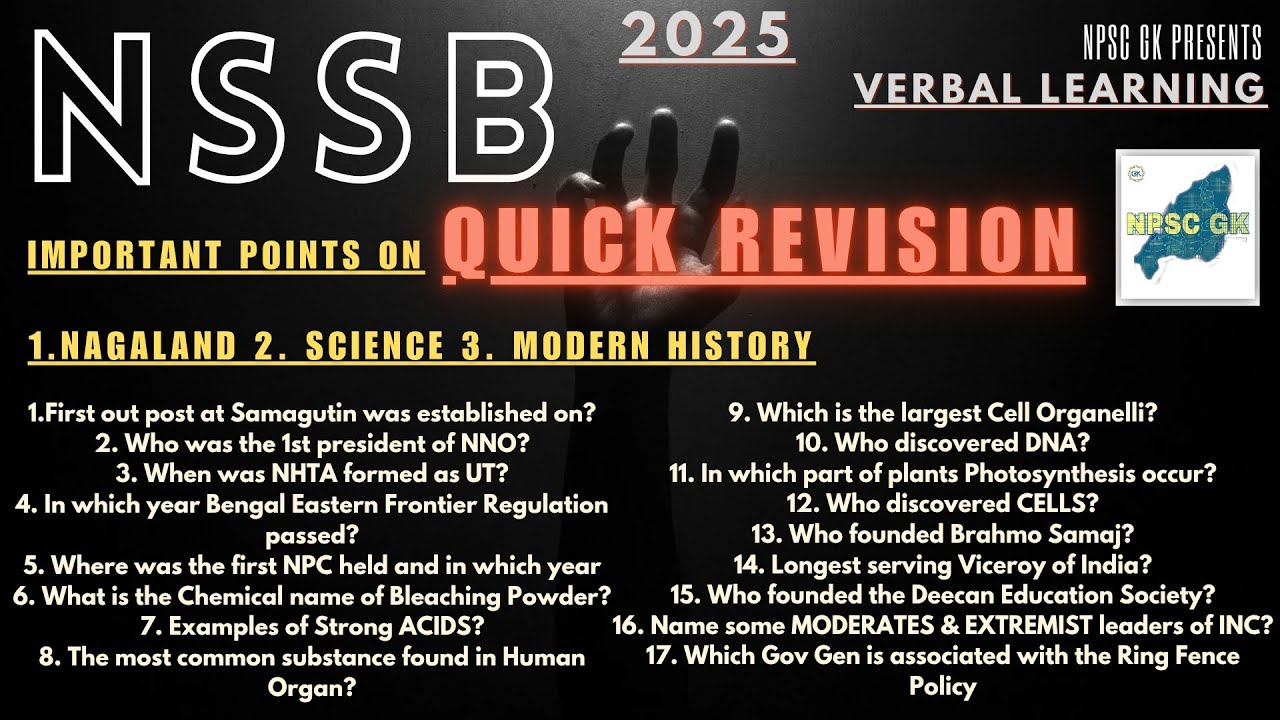 NSSB 2025 QUICK REVISION on Nagaland, Science and History.