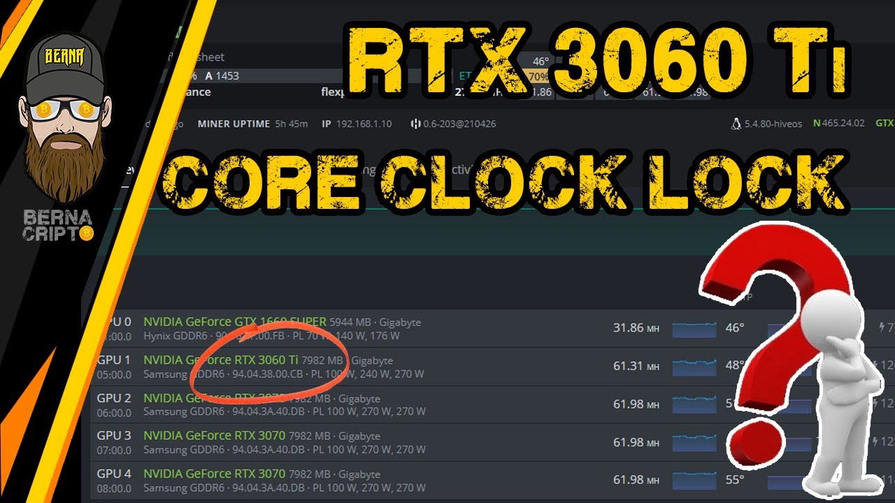 ABSOLUTE CORE CLOCK RTX 3060 Ti HiveOS. RENDE MAIS, CONSOME MENOS - BERNA CRIPTO