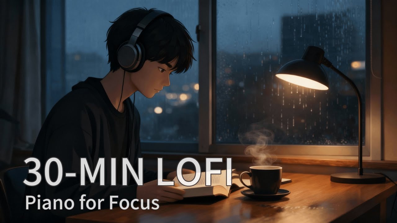 30-Min Clean Piano Lofi for Focus — Rainy Night Reading ☔