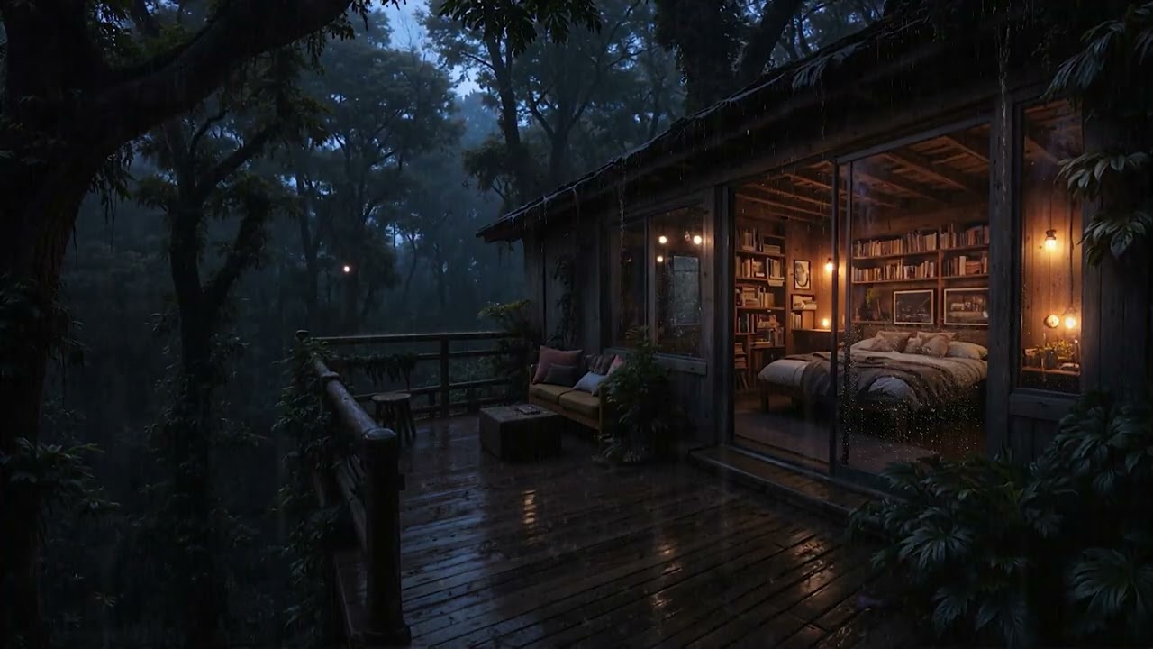 Soft Rain Drifting Beneath Tall Forest Trees Around a Hidden Cabin 🌧️🌲 | Calm Deep Sleep Ambience