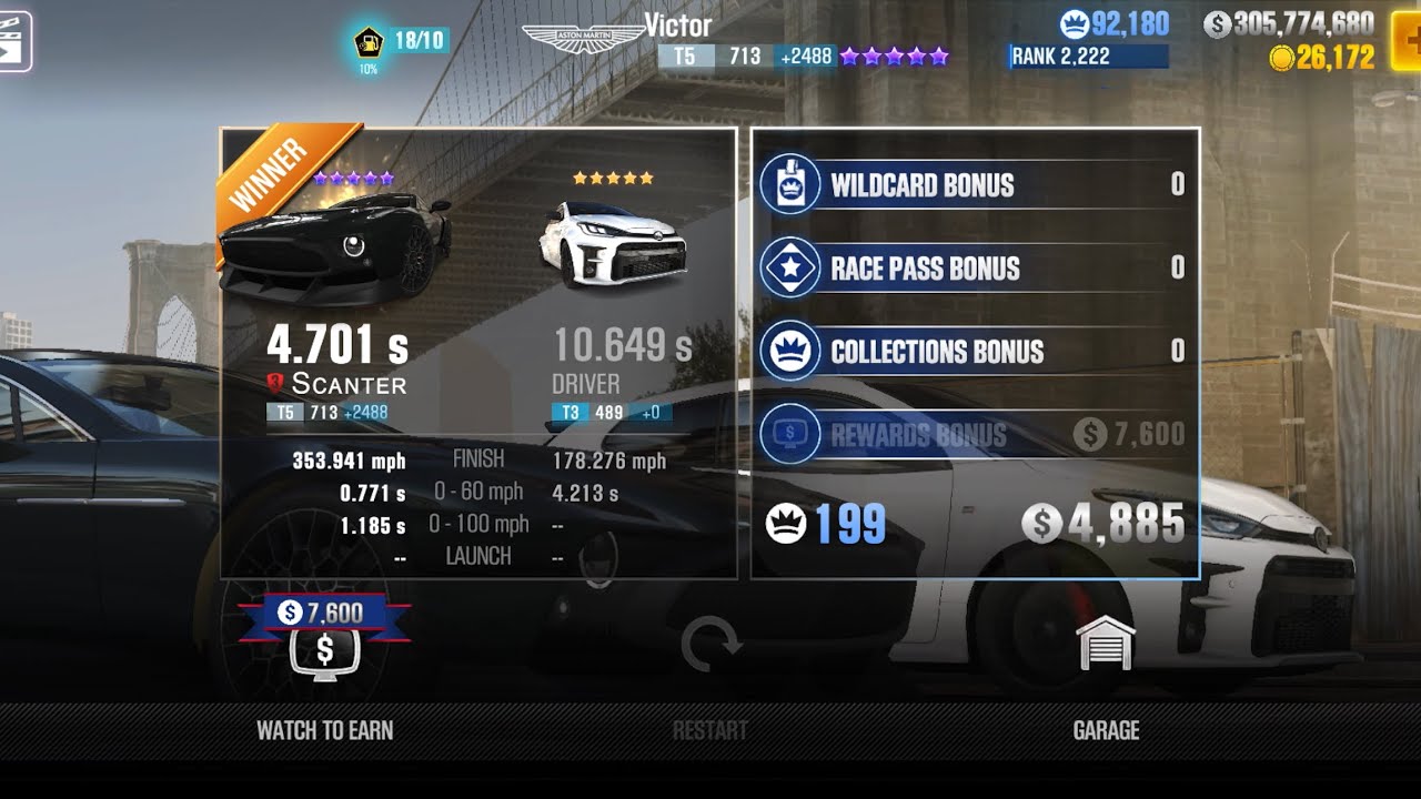 CSR2 - Victor (EP 2200-2488) (1/4 mile) - tune & shift for Tournaments (day 3) - 4.701