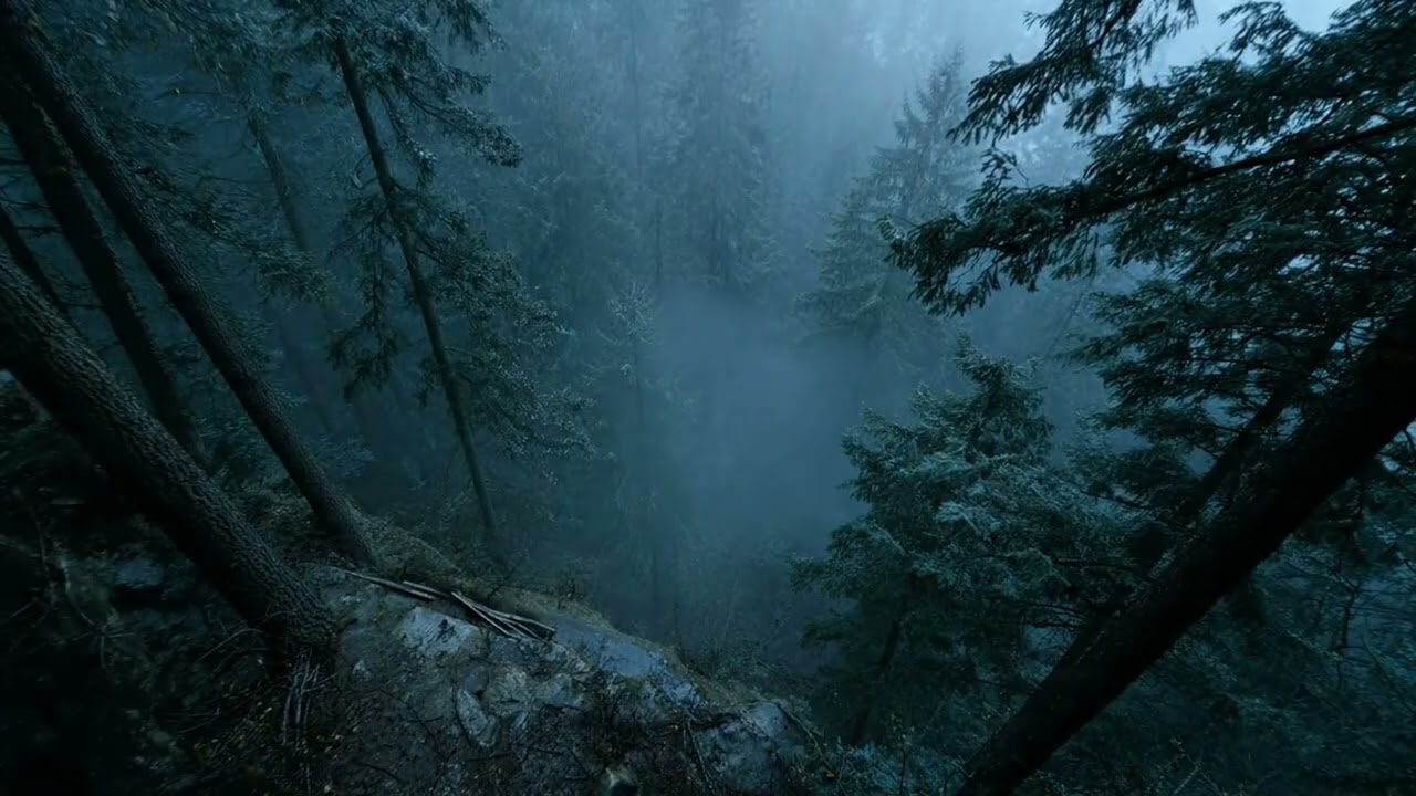 Misty Pine Forest ❄️ Dark Jazz Ambience (1 Hour)