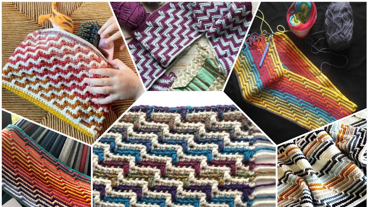 اسكارف سهل وبسيط للرجال والسيدات بفن الموازييك mosaic crochet (الدرس الثاني )