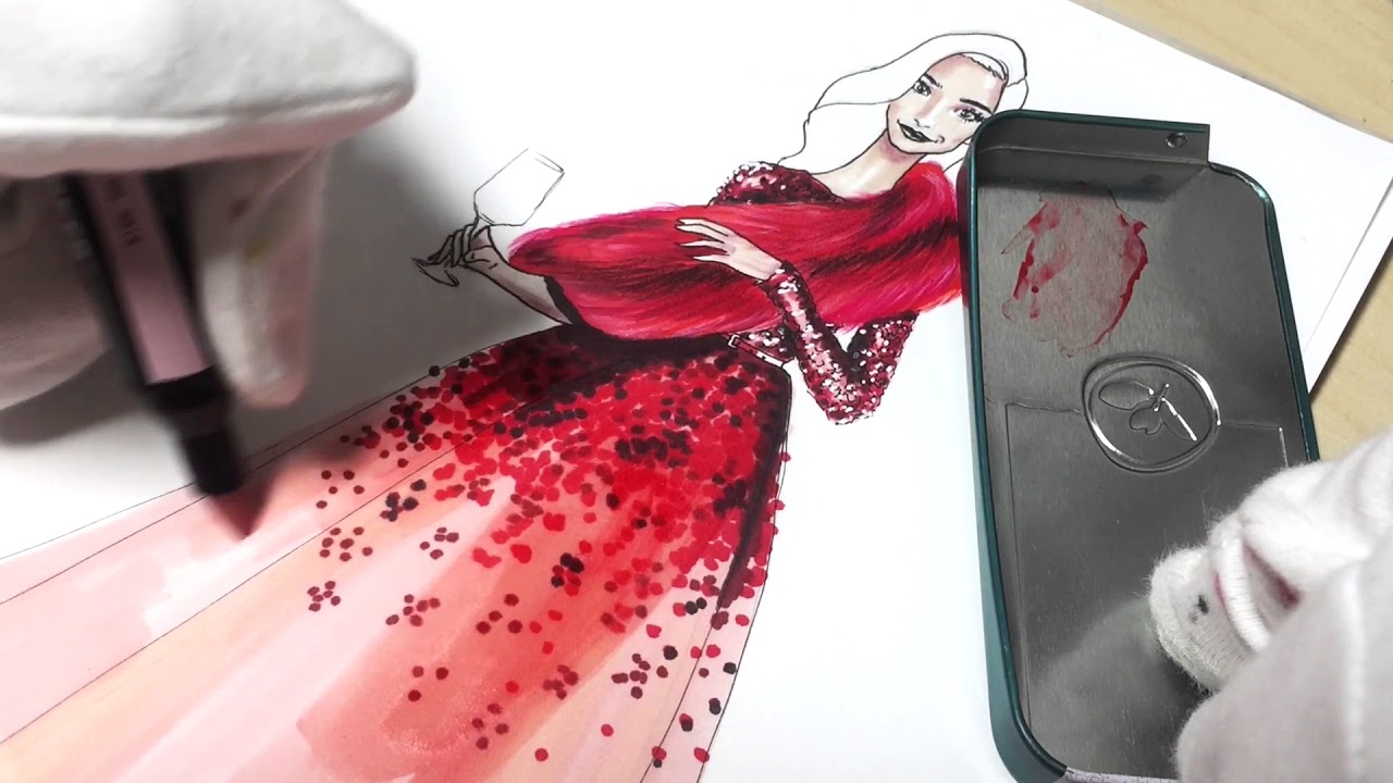E for ELIE SAAB. FAUX FOX FUR +CHIFFON+STONES| Fashion Drawing