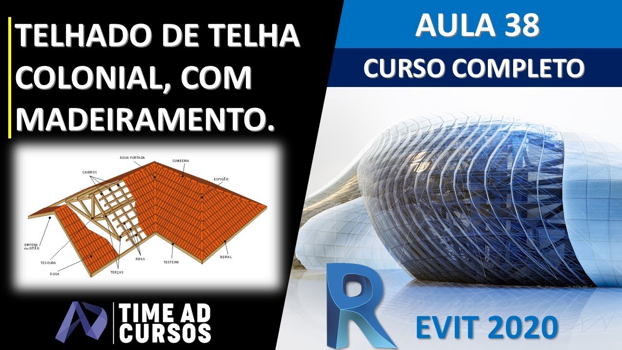 Aula 38 | Como fazer telhado de telha colonial no Revit (caibros, ripas e terças) | Revit 202020