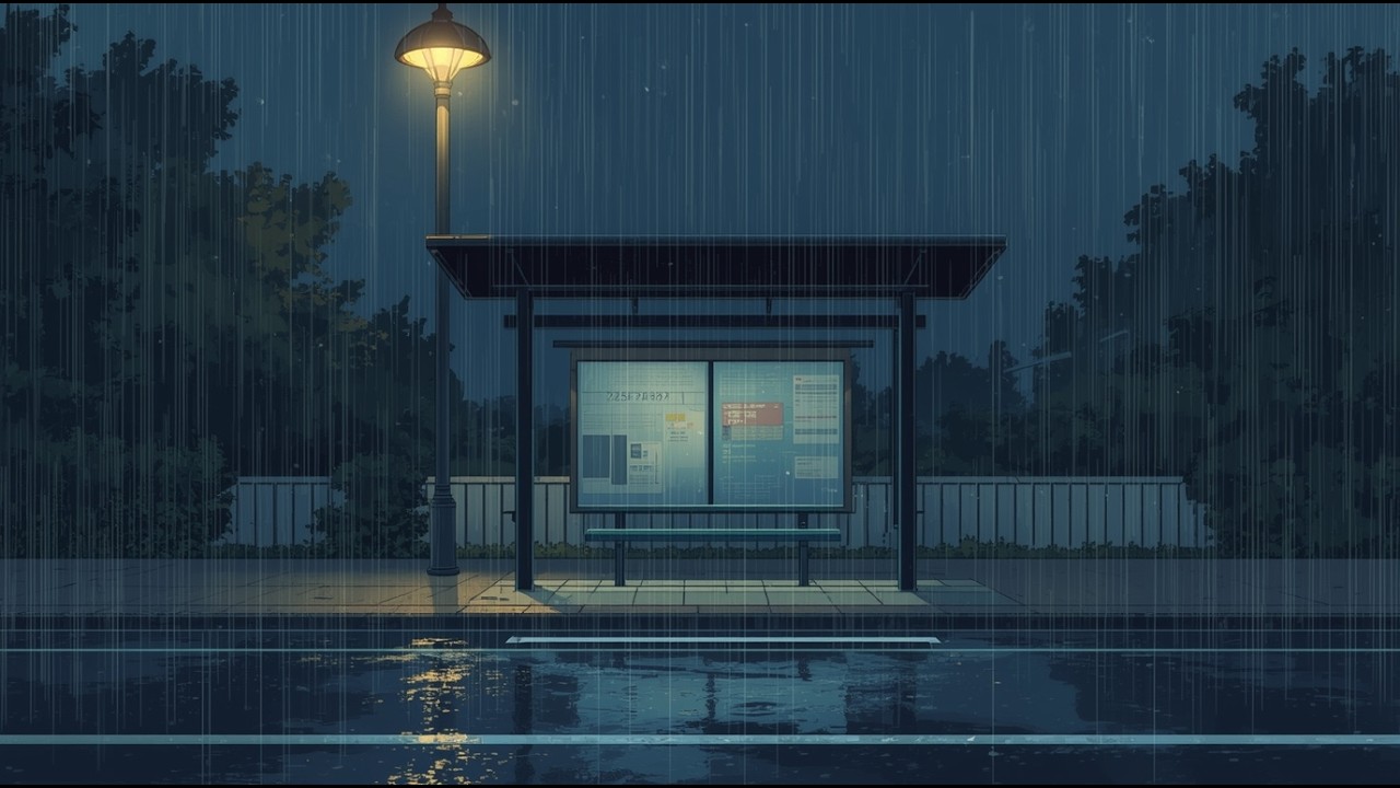 Rainy Bus Stop Night 🌧️ | Cozy Lofi Ambience for Relax & Study