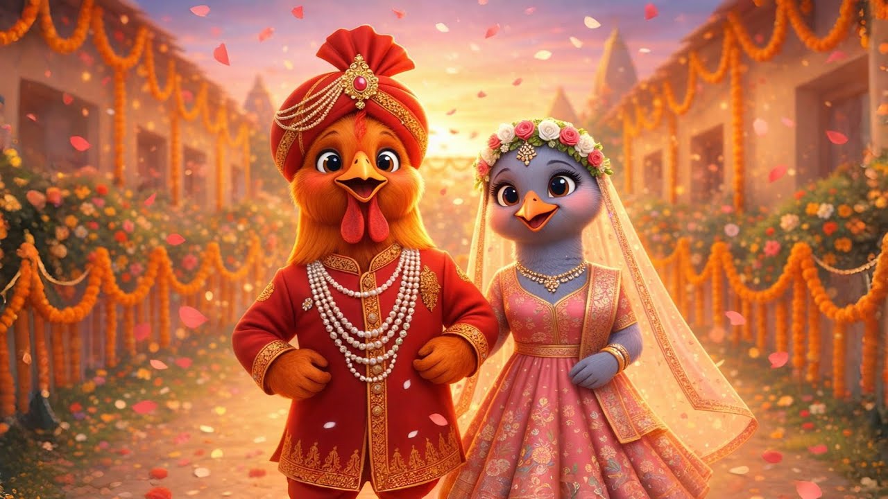 मुर्गे की निकली बारात 🐓✨ | Kids Song | Rooster Wedding Baraat | Indian Wedding Animation 3D