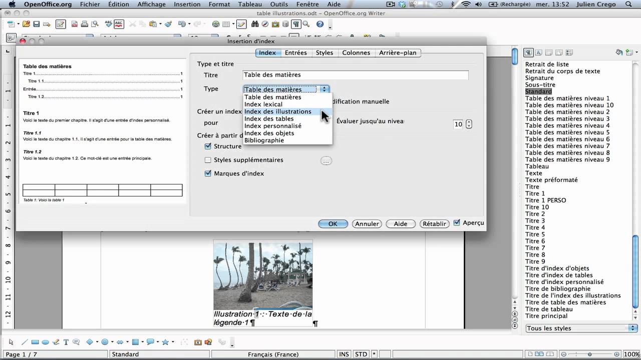 OpenOffice Texte : Table des illustrations