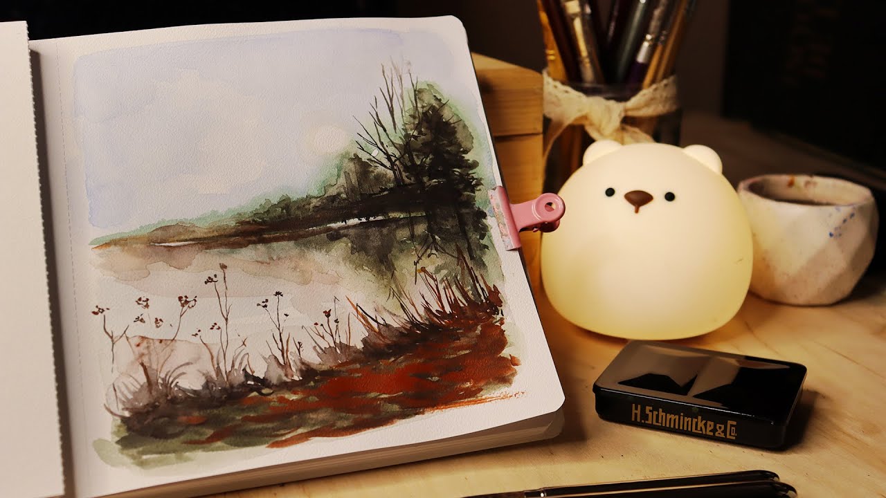 Easy Watercolor Painting | Misty Lake & Schmincke Retro Set