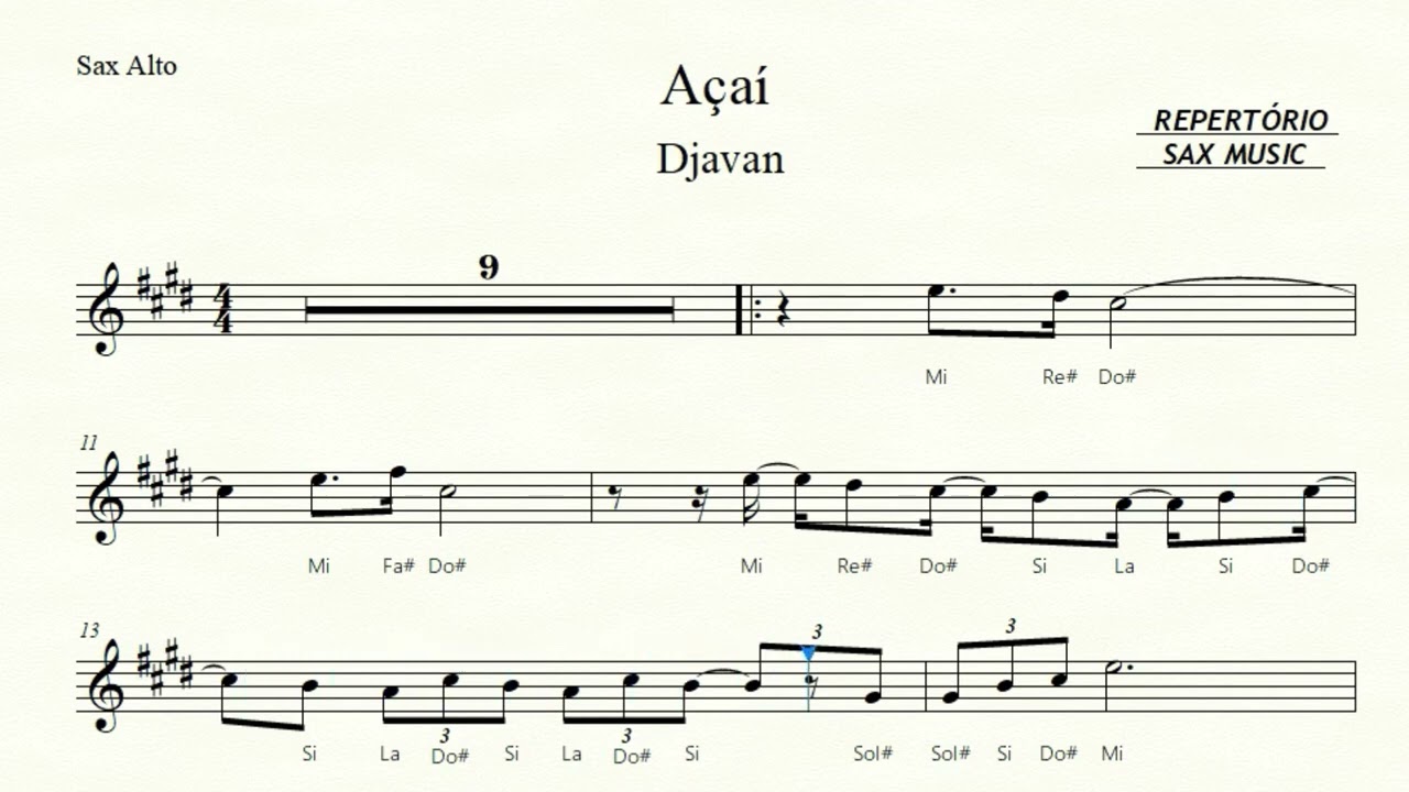 🎼Açaí ( Djavan ) Sax Alto e Sax Barítono - Partitura Fácilitada + Playback
