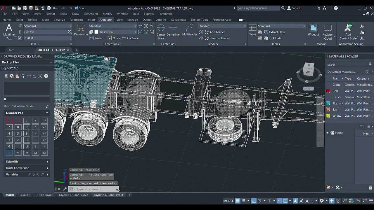 Auto CAD 3D DRAFTING SKELETAL TRAILER
