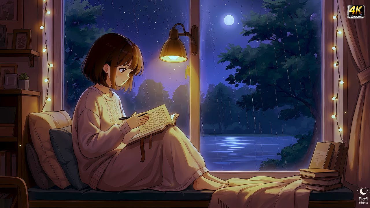 Midnight Lofi (4K) - Rain Sounds, Calm Beats & Late-Night Reading