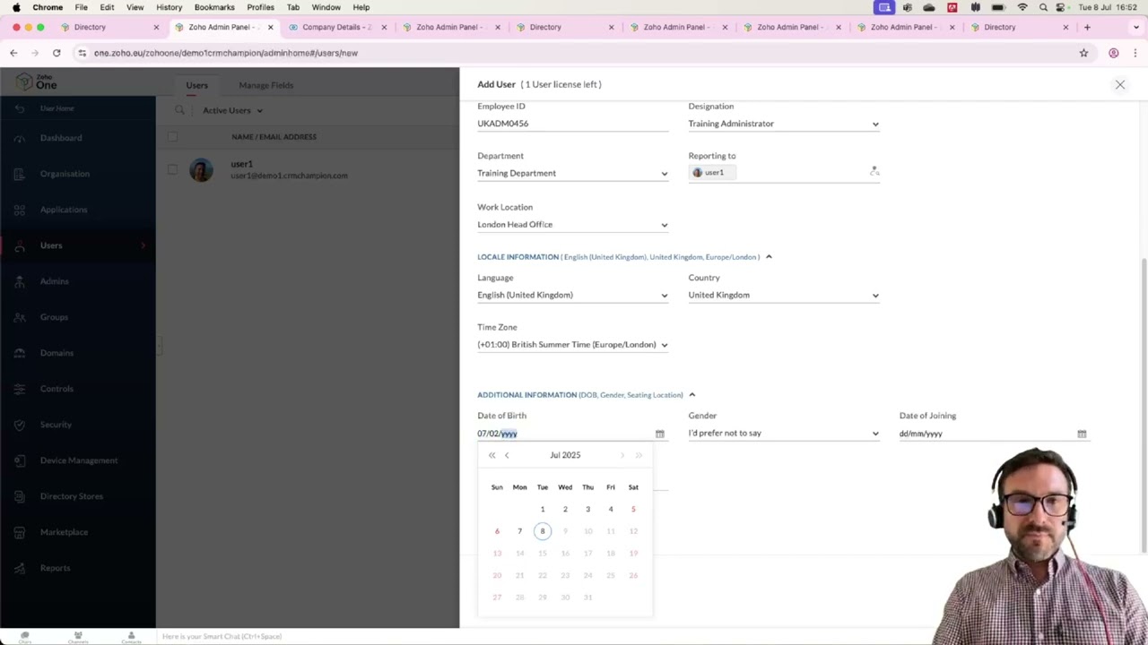 Creating and Editing Organisation and Users in Zoho One