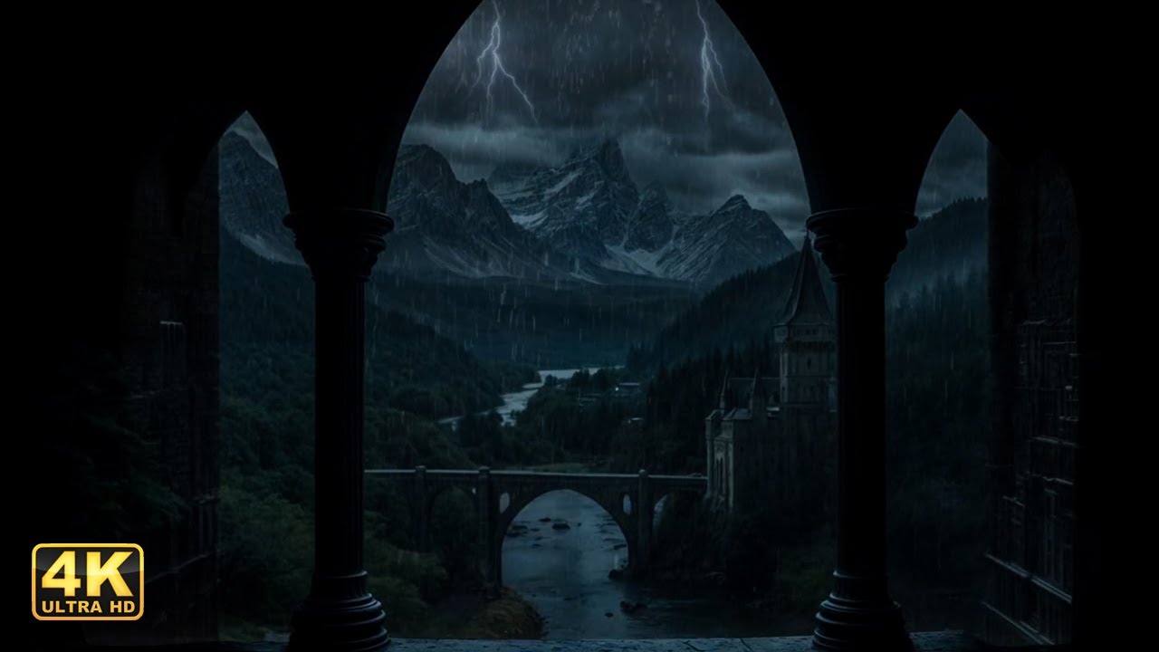 4K Stormy Riverside Window View – Calm Rain Sounds for Sleep & Focus