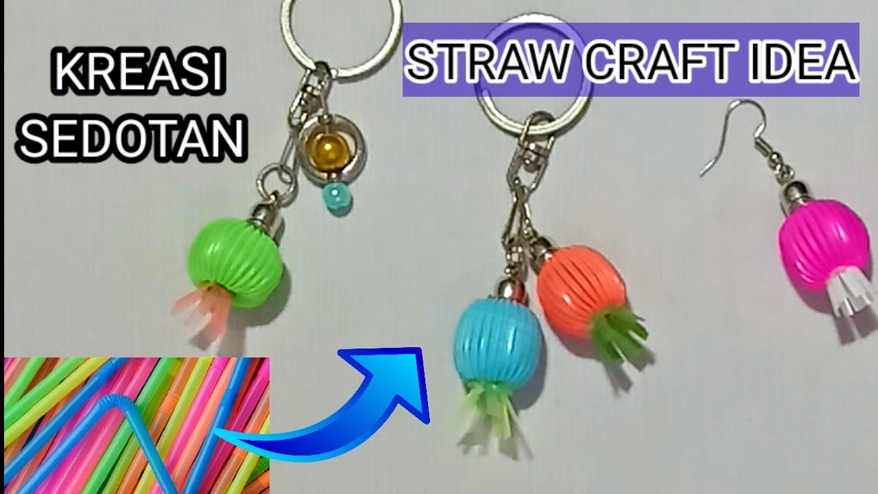 KREASI SEDOTAN,STRAW CRAFT IDEA, GANTUNGAN KUNCI BUAH BLUEBERRY,DIY, TUTORIAL