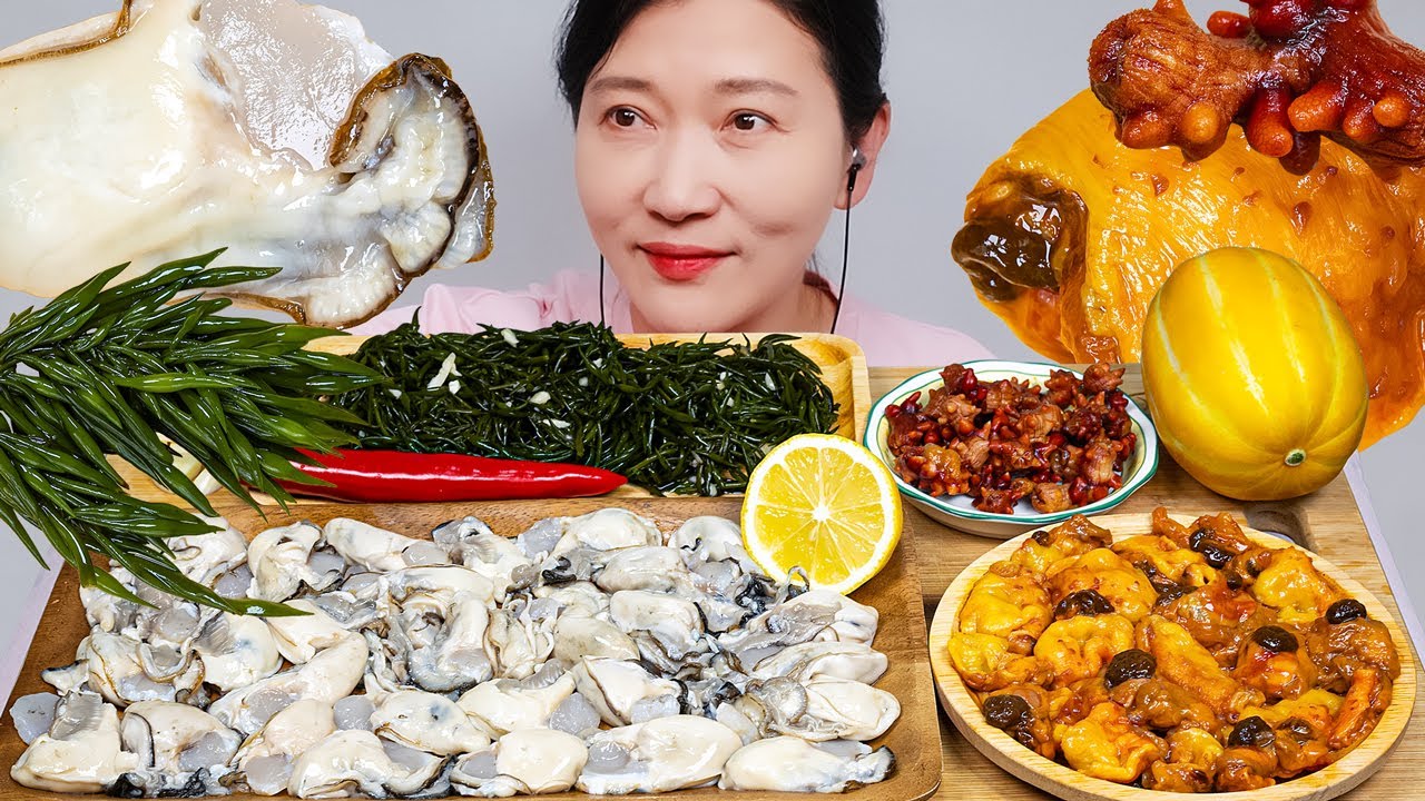 Мукбанг из морепродуктов Сырая устрица асцидии водоросли |Корейская дыня [Есть субтитры]