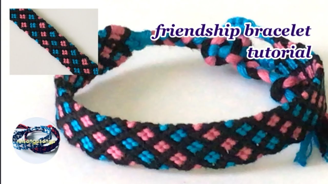 【今日のミサンガの図案】簡単！2色格子柄ミサンガの編み方〜How to make friendshipbracelet .〜diamond pattern.easy.