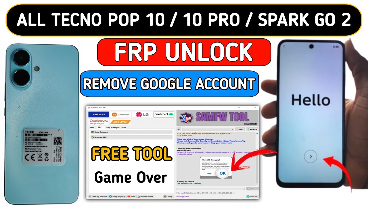 Tecno Pop 10 / Spark Go 2 FRP Remove | Free SamFW Tool 4.9 | One Click Unlock