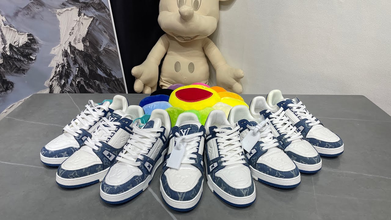 Lv Trainer牛仔蓝白开箱，一万的正品对比莆田几百的假鞋没有区别？