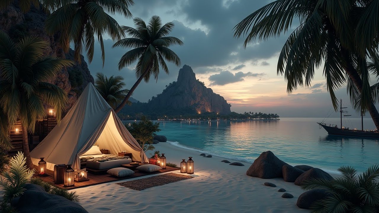 ASMR Beach Oasis: Relaxing Ocean Waves & Gentle Music for Deep Sleep & Serenity