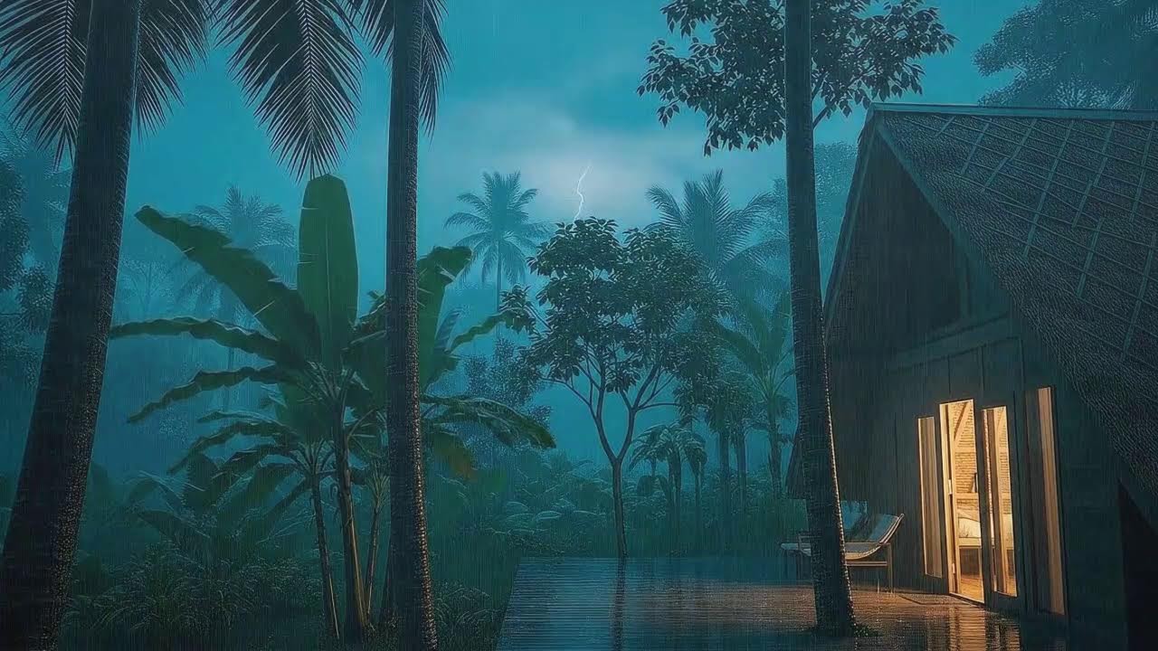 Instant Sleep with Gentle Rainfall and Low Rumble at Forest Cabin Terrace 🌧️
