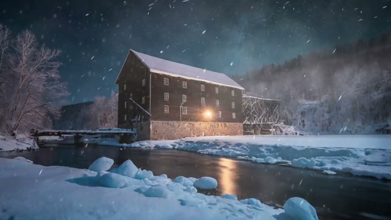 Sounds of Blizzard with Howling Winds in a Mill on a Frozen River.  Night Snowstorm for Sleep.
