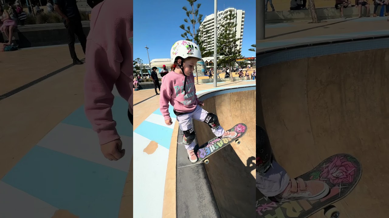 7 year old battles a 12 ft drop in 🤯. #skateboarding #skatergirl #skate #scarborough #kidskating