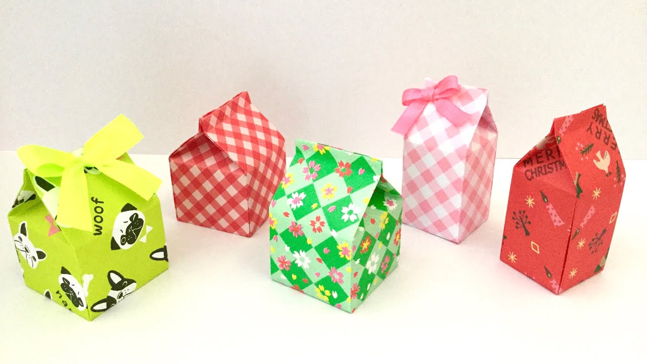 【折り紙】（改定版）牛乳パック型のギフトボックス Origami Milk carton type gift box