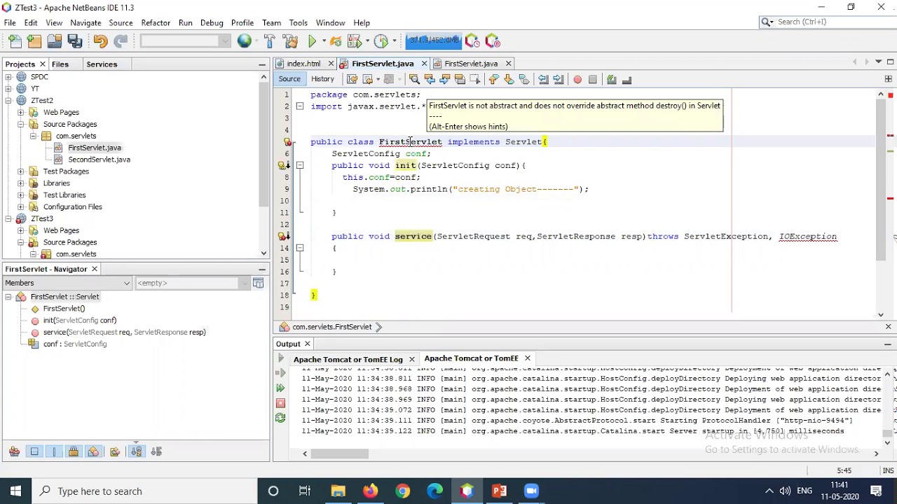 How to create servlet using javax.servlet.Servlet Interface