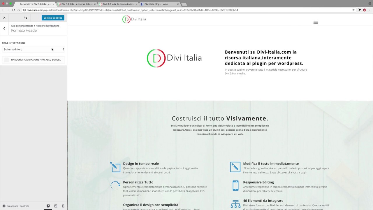 tutorial Divi 3.0 -come  attivare il menu a tendina su sito web desktop -